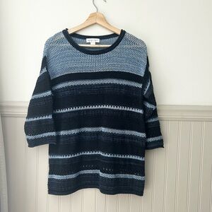 Christopher & Banks Medium Blue Textured Knit Crochet Short Sleeve Sweater